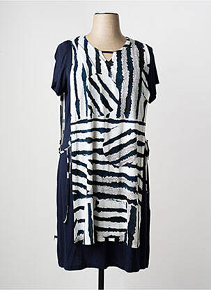 Robe mi-longue coupe fluide manches courtes bleu FRANCE RIVOIRE femme