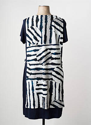 Robe mi-longue coupe fluide manches courtes bleu FRANCE RIVOIRE femme