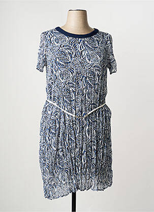 Robe mi-longue coupe fluide manches courtes bleu FRANCE RIVOIRE femme