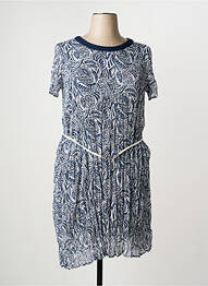 Robe mi-longue coupe fluide manches courtes bleu FRANCE RIVOIRE femme