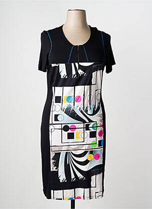 Robe mi-longue imprimé fantaisie manches courtes noir GUY DUBOUIS femme