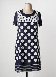 Robe mi-longue tissage crêpe manches courtes bleu FRANCE RIVOIRE femme