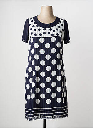 Robe mi-longue tissage crêpe manches courtes bleu FRANCE RIVOIRE femme