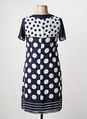 Robe mi-longue tissage crêpe manches courtes bleu FRANCE RIVOIRE femme