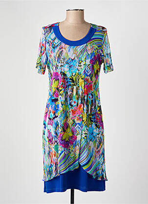 Robe mi-longue imprimé fleurs manches courtes bleu GUY DUBOUIS femme