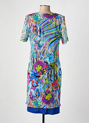 Robe mi-longue imprimé fleurs manches courtes bleu GUY DUBOUIS femme