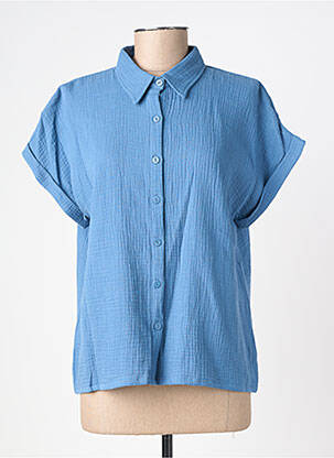 Chemisier coupe droite manches courtes bleu GEVANA femme
