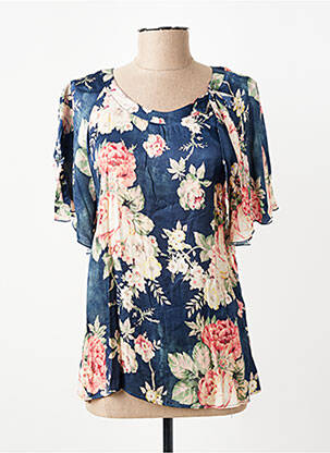 Blouse imprimé fleurs manches courtes bleu GEVANA femme