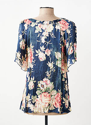 Blouse imprimé fleurs manches courtes bleu GEVANA femme