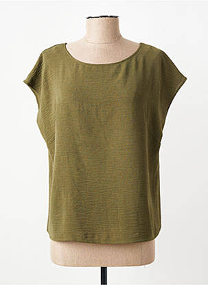 Top tissage crêpe manches courtes vert GEVANA femme