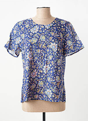 Blouse imprimé fleurs manches courtes bleu GEVANA femme