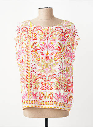Blouse imprimé fleurs manches courtes beige GEVANA femme