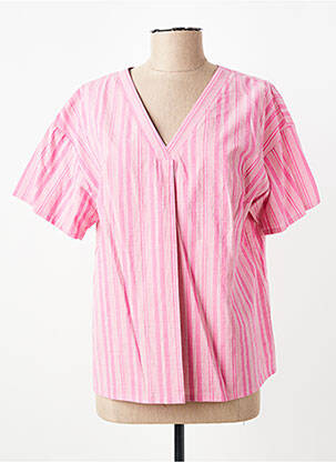 Blouse col v manches courtes rose GEVANA femme