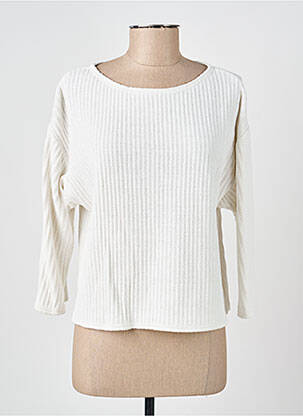 Pull coupe droite manches longues blanc GEVANA femme