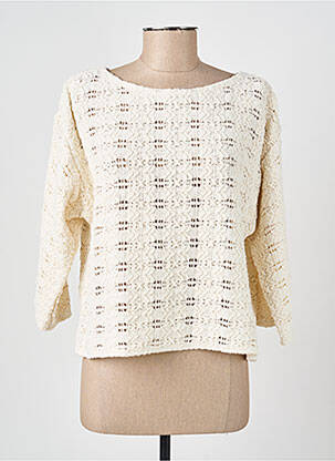 Pull coupe droite manches longues beige GEVANA femme