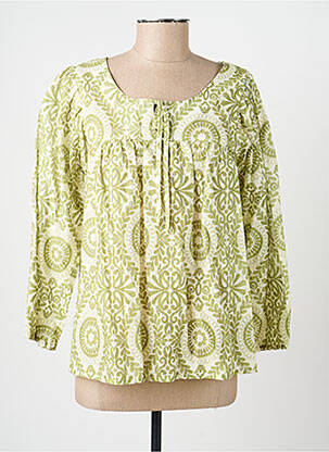 Chemisier tissage crêpe manches 3/4 vert GEVANA femme
