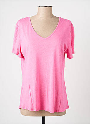 T-shirt col v manches courtes rose GEVANA femme