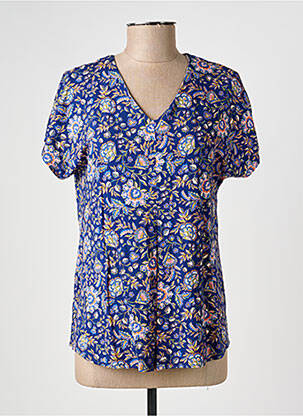 T-shirt col v manches courtes bleu GEVANA femme