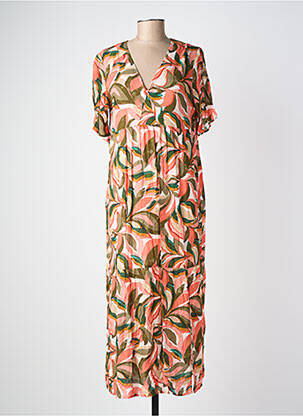 Robe longue imprimé fantaisie manches courtes rose GEVANA femme