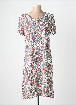 Robe mi-longue imprimé fleurs manches courtes blanc GEVANA femme