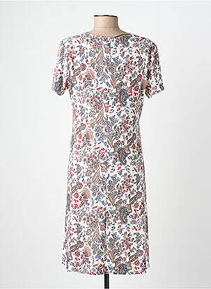 Robe mi-longue imprimé fleurs manches courtes blanc GEVANA femme