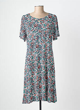 Robe mi-longue imprimé fleurs manches courtes bleu GEVANA femme