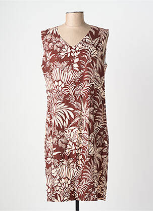 Robe mi-longue imprimé fleurs sans manche marron GEVANA femme