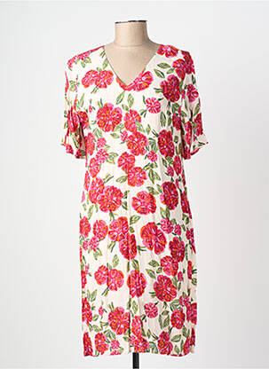 Robe mi-longue imprimé fleurs manches courtes rose GEVANA femme