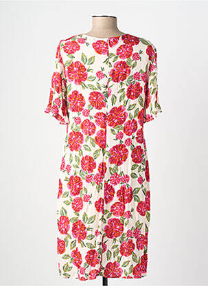 Robe mi-longue imprimé fleurs manches courtes rose GEVANA femme