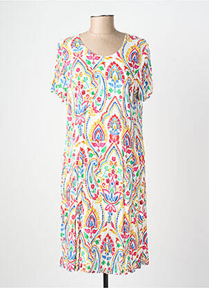 Robe mi-longue coupe fluide manches courtes blanc GEVANA femme