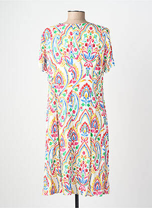 Robe mi-longue coupe fluide manches courtes blanc GEVANA femme