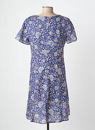 Robe mi-longue imprimé fleurs manches courtes bleu GEVANA femme