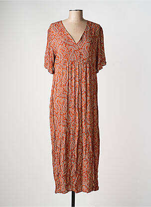 Robe longue imprimé fantaisie manches courtes marron GEVANA femme