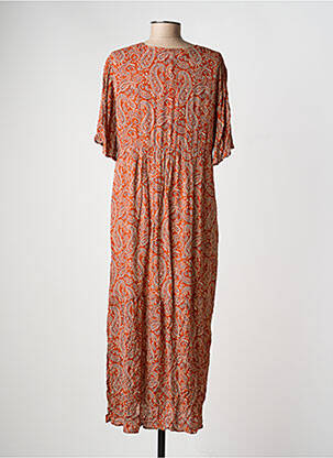 Robe longue imprimé fantaisie manches courtes marron GEVANA femme