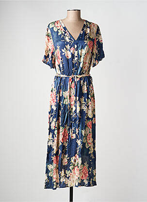 Robe longue imprimé fantaisie manches courtes bleu GEVANA femme