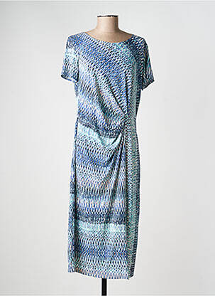 Robe mi-longue imprimé fantaisie manches courtes bleu GEVANA femme