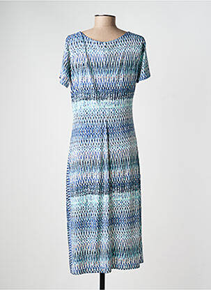 Robe mi-longue imprimé fantaisie manches courtes bleu GEVANA femme