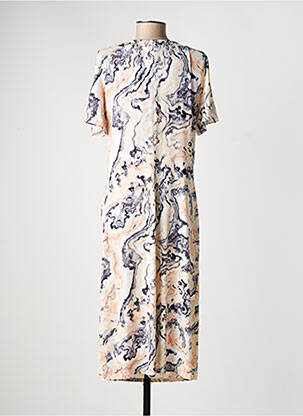 Robe mi-longue imprimé fantaisie manches courtes orange GEVANA femme