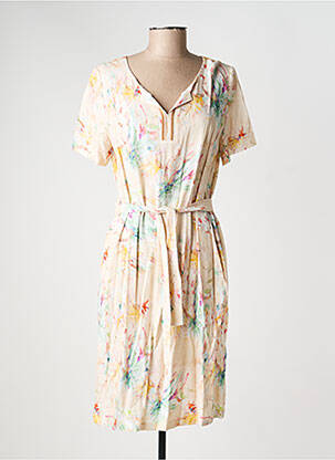 Robe mi-longue imprimé fantaisie manches courtes jaune GEVANA femme