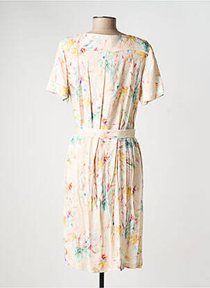 Robe mi-longue imprimé fantaisie manches courtes jaune GEVANA femme