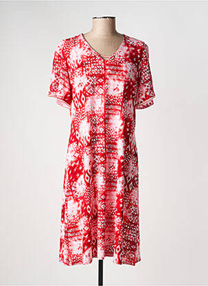 Robe mi-longue imprimé fantaisie manches courtes rouge GEVANA femme