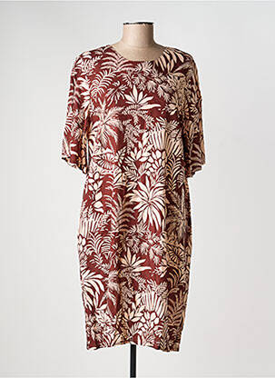 Robe mi-longue imprimé fantaisie manches courtes marron GEVANA femme
