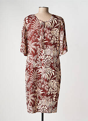 Robe mi-longue imprimé fantaisie manches courtes marron GEVANA femme