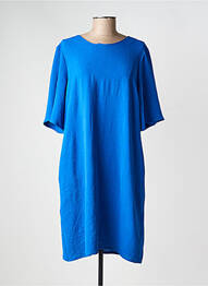 Robe mi-longue tissage crêpe manches courtes bleu GEVANA femme