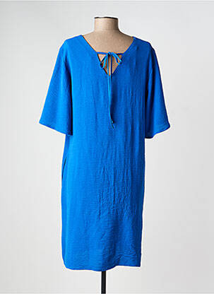 Robe mi-longue tissage crêpe manches courtes bleu GEVANA femme