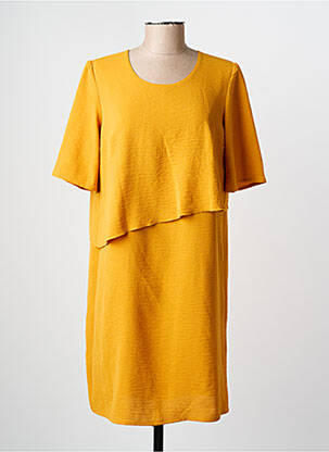 Robe mi-longue tissage crêpe manches courtes jaune GEVANA femme
