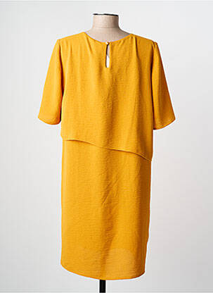 Robe mi-longue tissage crêpe manches courtes jaune GEVANA femme