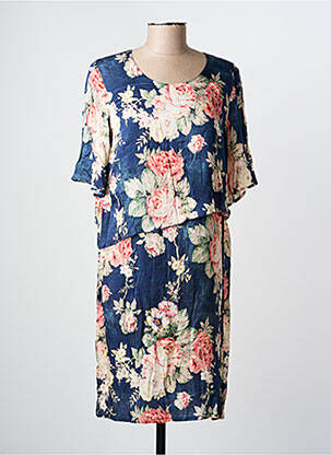 Robe mi-longue imprimé fantaisie manches courtes bleu GEVANA femme