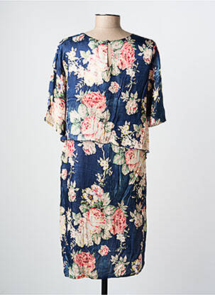 Robe mi-longue imprimé fantaisie manches courtes bleu GEVANA femme