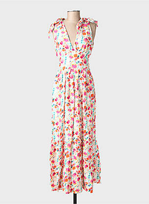 Robe longue imprimé fleurs sans manche beige PEACE N'LOVE femme